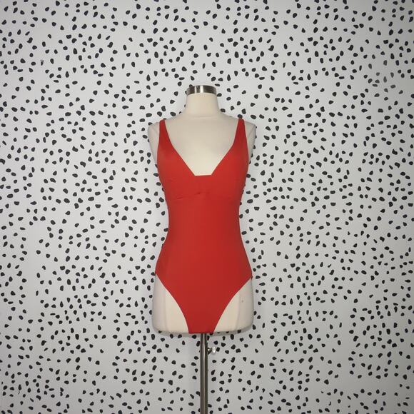 Andie Red The Tahiti Open Back V-Neck One Piece Swimsuit - Picture 4 of 12